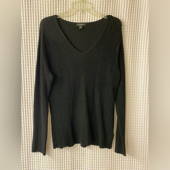 Alfani Tops - Long sleeved, stretchy shirt. Neckline- V-neck. Color- Black and shimmery.